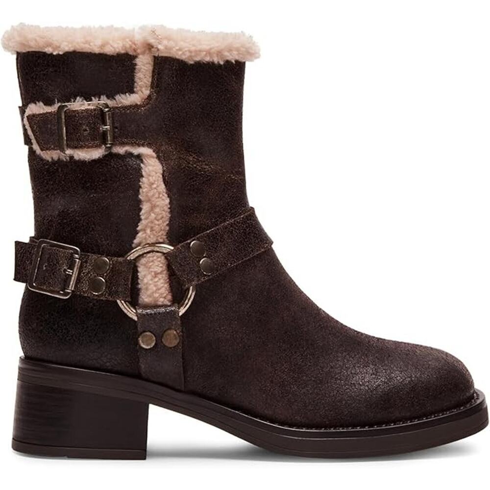Steve Madden Women's Brixton Cozy Fur Moto Booties, Brown Distressed Size 6.5M